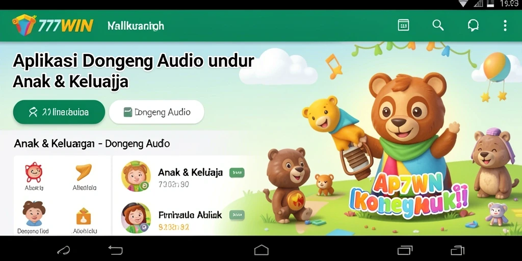 Antarmuka aplikasi 777WIN dengan koleksi cerita Dongeng Audio.
