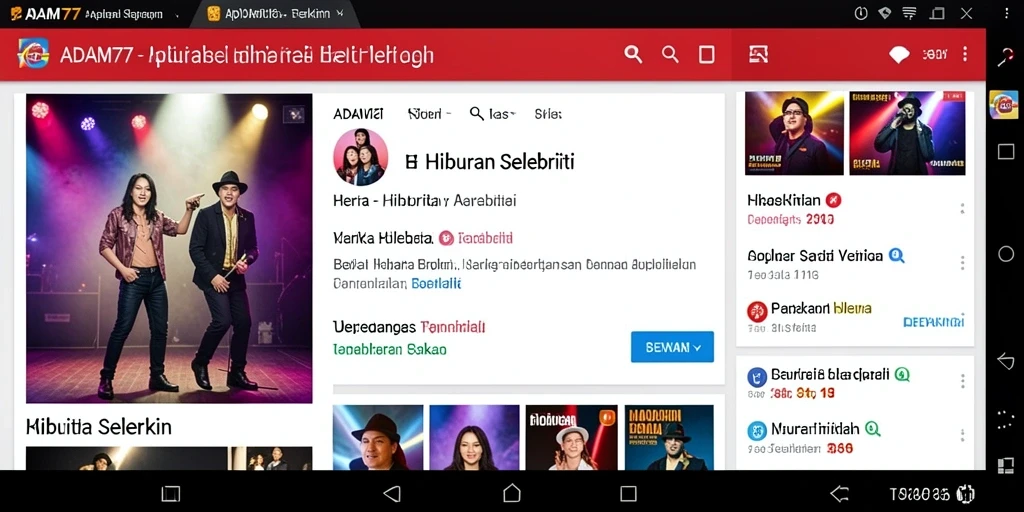 Tampilan antarmuka aplikasi Hiburan Selebriti ADAM77 yang menarik.