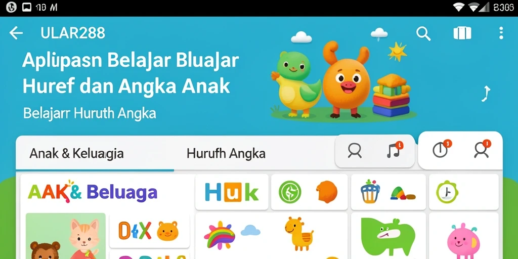 Tampilan antarmuka ULAR288 yang ramah untuk belajar huruf dan angka.