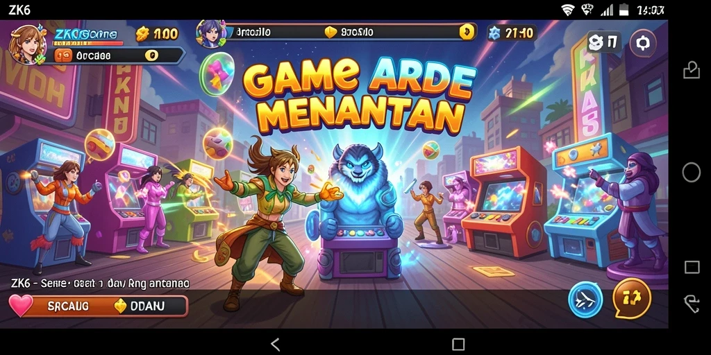 Screenshot ZK6 menampilkan tampilan seru dan antarmuka menarik game Arcade.
